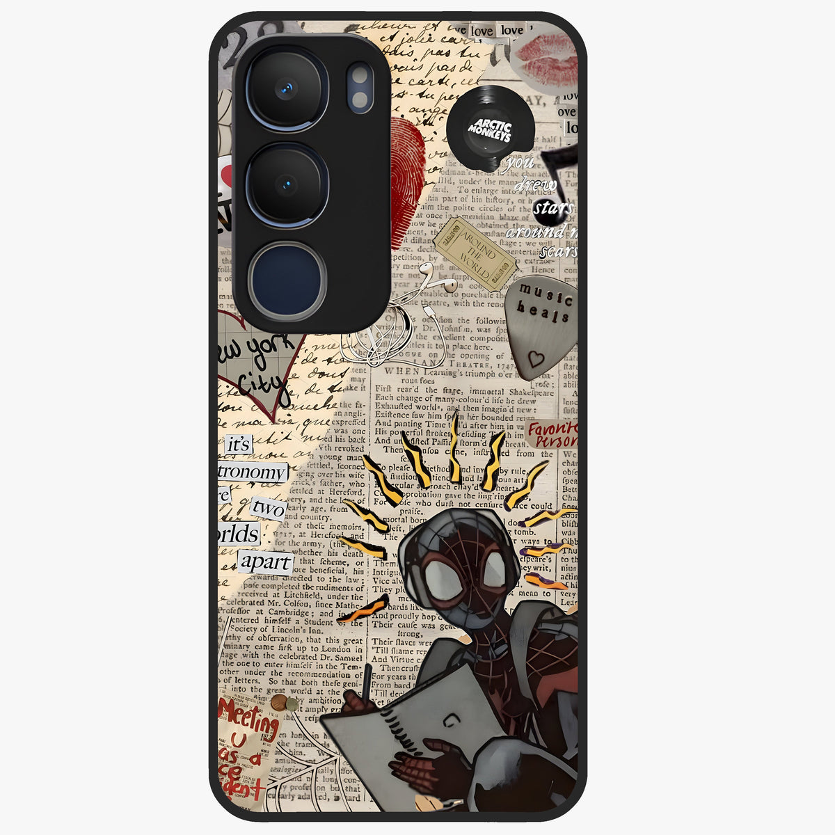 City Dream Sketch Glass Case showing flat back view with artistic city skyline sketch artwork and glossy glass finish.