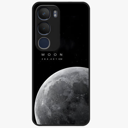 Cosmic Moon Glow Glass Case showing flat back view with glowing moon artwork and glossy glass finish.