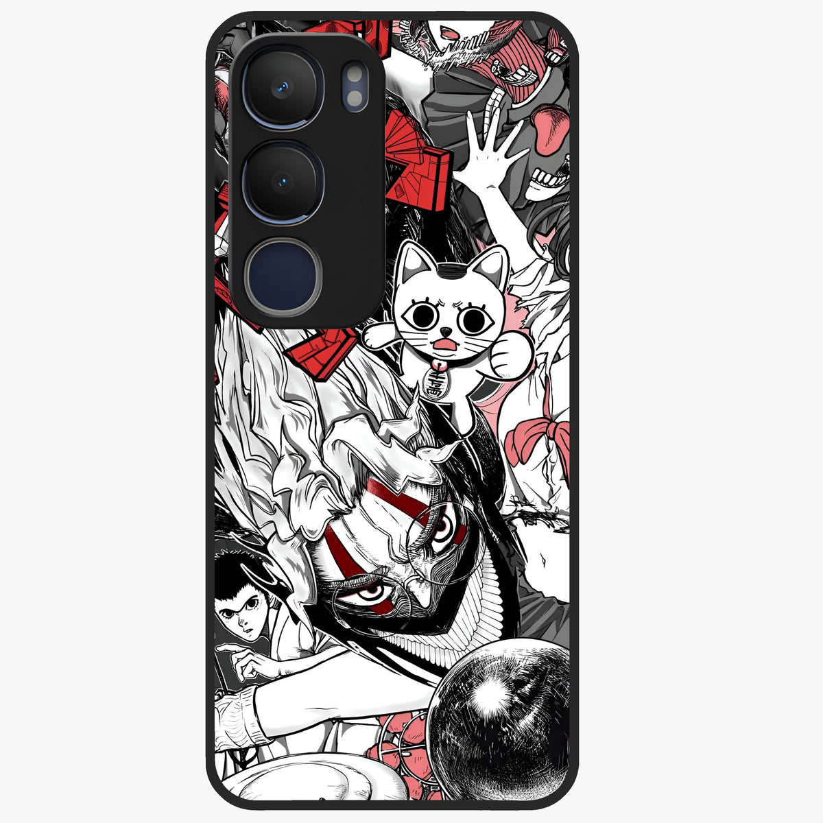 Crimson Chaos Panel Glass Case showing flat back view with bold crimson abstract artwork and glossy glass finish.