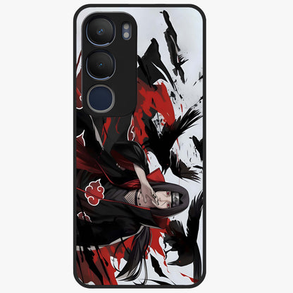 Crimson Crow Illusion Glass Case showing flat back view with artistic crow illusion artwork and glossy glass finish.