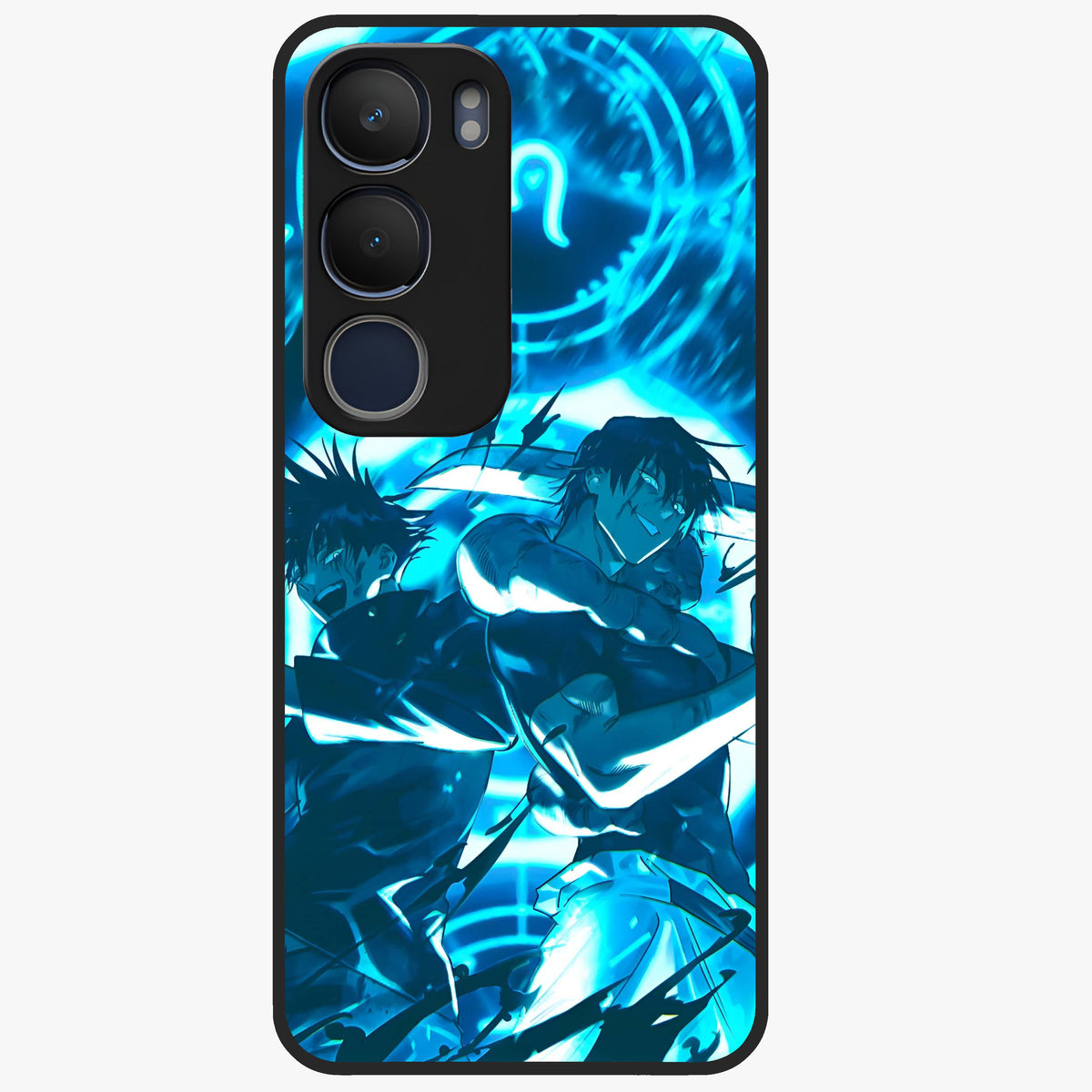 Cursed Energy Clash Glass Case showing flat back view with intense cursed energy artwork and glossy glass finish.