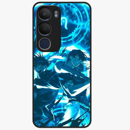 Cursed Energy Clash Glass Case showing flat back view with intense cursed energy artwork and glossy glass finish.