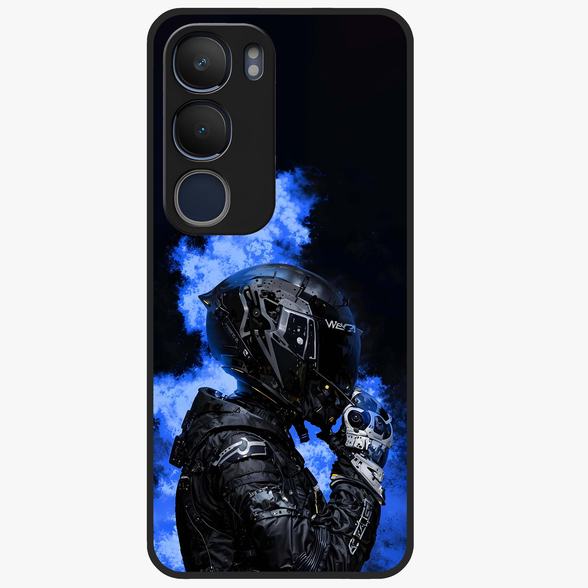 Cyber Sentinel Protocol Glass Case showing flat back view with futuristic cyber themed artwork and glossy glass finish.