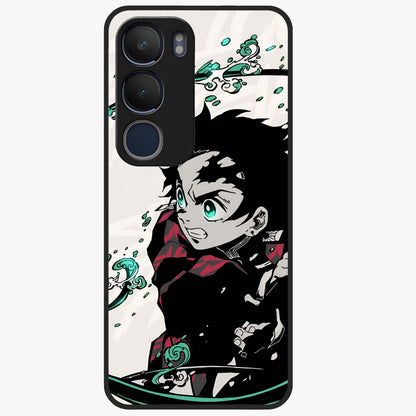 Demon Slayer Glass Case showing flat back view with bold anime inspired artwork and glossy glass finish.