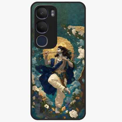 Divine Krishna Art Glass Case showing flat back view with Lord Krishna artwork and glossy glass finish.