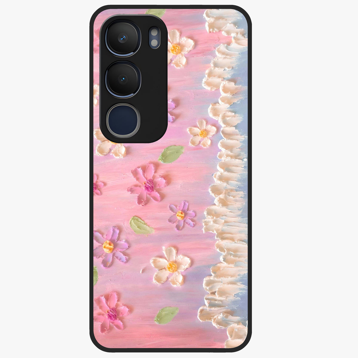 Dreamy Painted Garden Glass Case showing flat back view with artistic painted floral garden artwork and glossy glass finish.