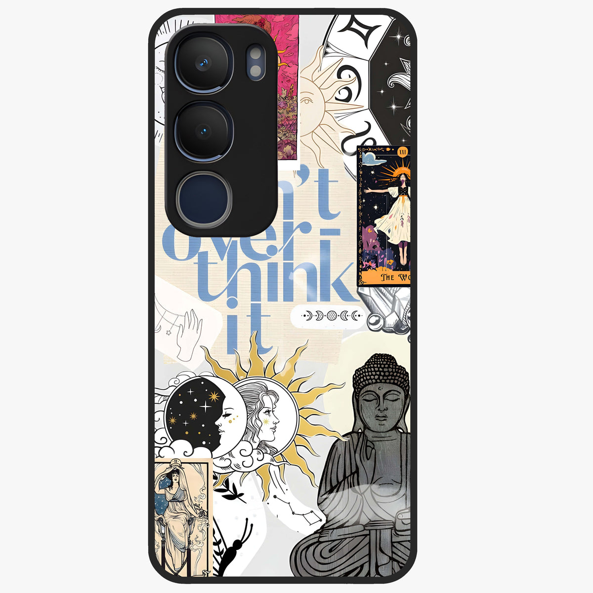 Ethereal Thoughts Glass Case showing flat back view with dreamy artistic artwork and glossy glass finish.