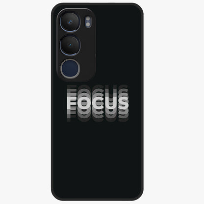 Focus Mode On Glass Case showing flat back view with bold motivational typography design and glossy glass finish.