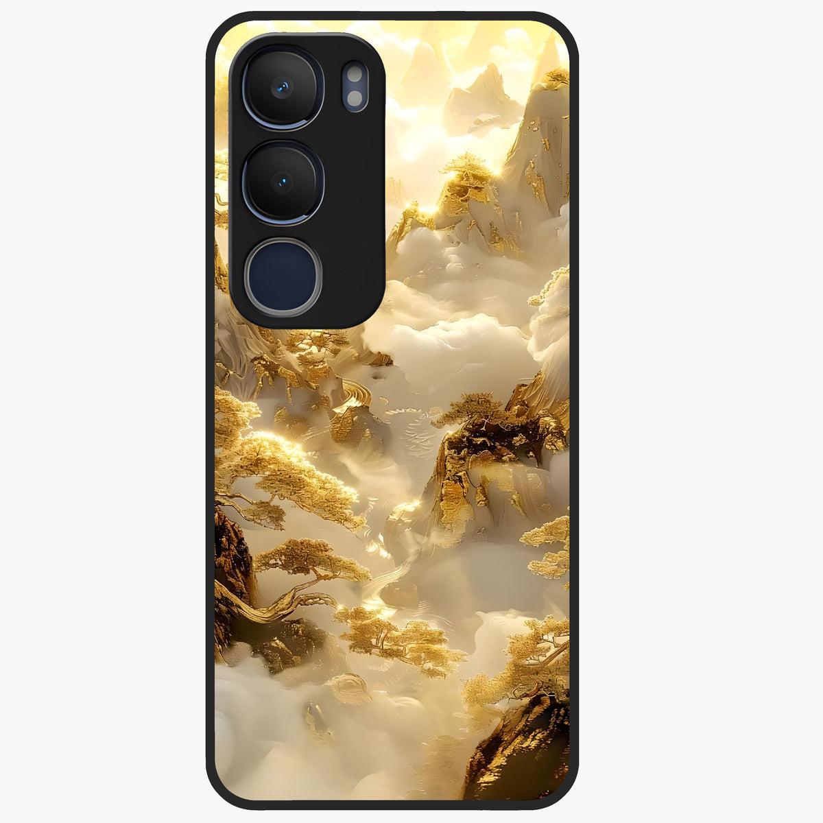 Gates Of Illumination Glass Case showing flat back view with mystical illuminated gate artwork and glossy glass finish.