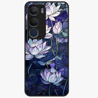 Gloss Petal Rush Glass Case showing flat back view with glossy flower petal artwork and smooth glass finish.