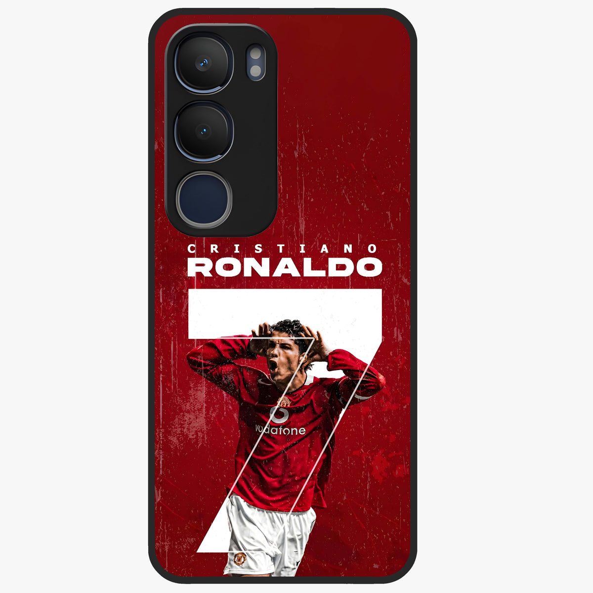 Goal Celebration Legacy Glass Case showing flat back view with football celebration inspired artwork and glossy glass finish.