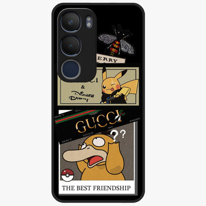 Gucci Play Mashup Glass Case showing flat back view with luxury inspired graphic artwork and glossy glass finish.