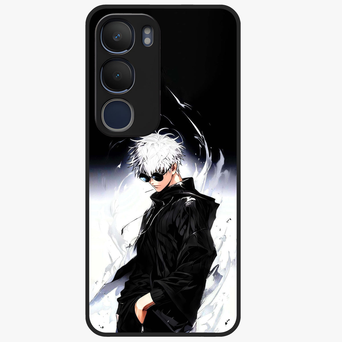 Limitless Shadow King Glass Case showing flat back view with powerful shadow warrior artwork and glossy glass finish.