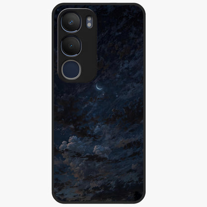 Lunar Veil Silence Glass Case showing flat back view with mystical moon veil artwork and glossy glass finish.