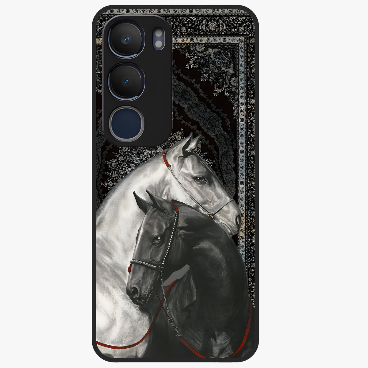 Majestic Ride Legacy Glass Case showing flat back view with powerful automotive inspired artwork and glossy glass finish.