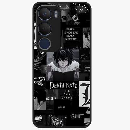 Midnight Chaos Mind Glass Case showing flat back view with abstract dark themed artwork and glossy glass finish.