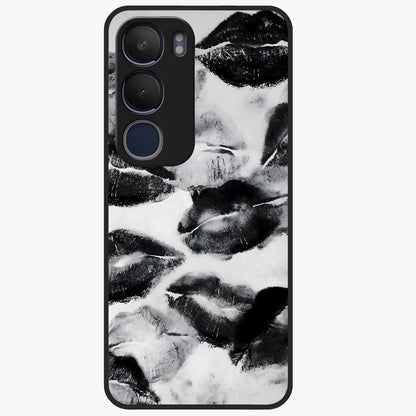 Midnight Kiss Marks Glass Case showing flat back view with lipstick kiss mark artwork and glossy glass finish.