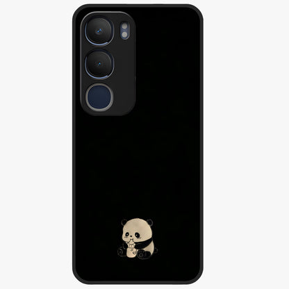 Midnight Panda Love Glass Case showing flat back view with cute panda themed artwork and glossy glass finish.