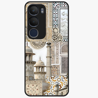 Mughal Marble Legacy Glass Case showing flat back view with intricate Mughal inspired marble pattern and glossy glass finish.