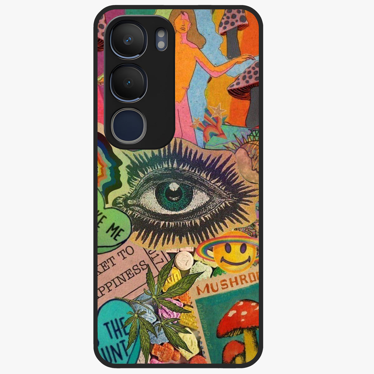 Mystic Eye Wonderland Glass Case showing flat back view with mystical eye themed artwork and glossy glass finish.