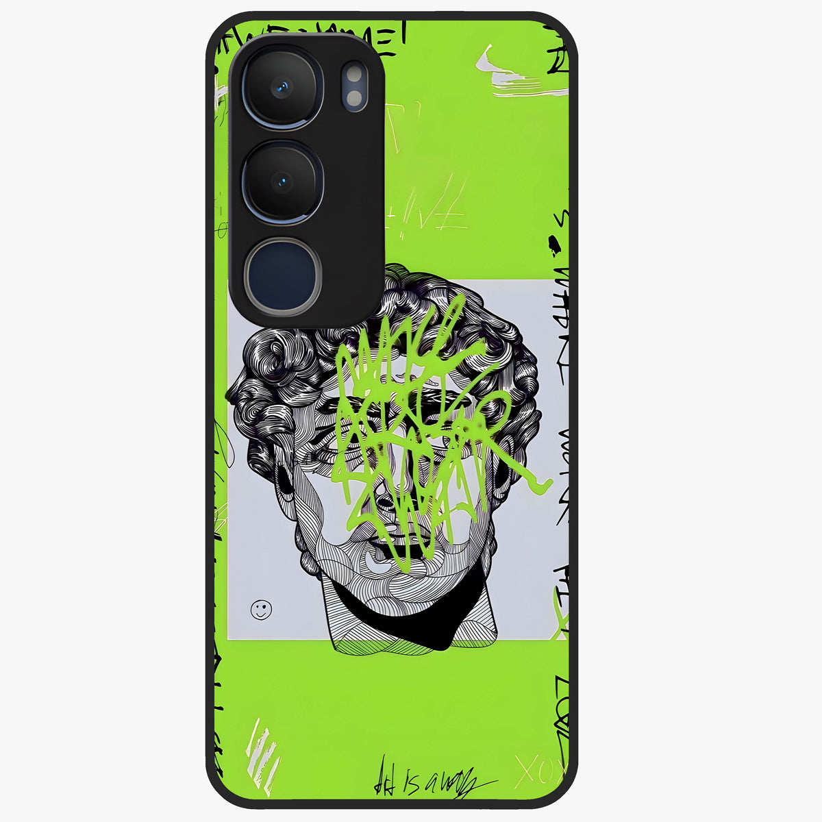 Neo Graffiti Rebellion Glass Case showing flat back view with vibrant graffiti artwork and glossy glass finish.