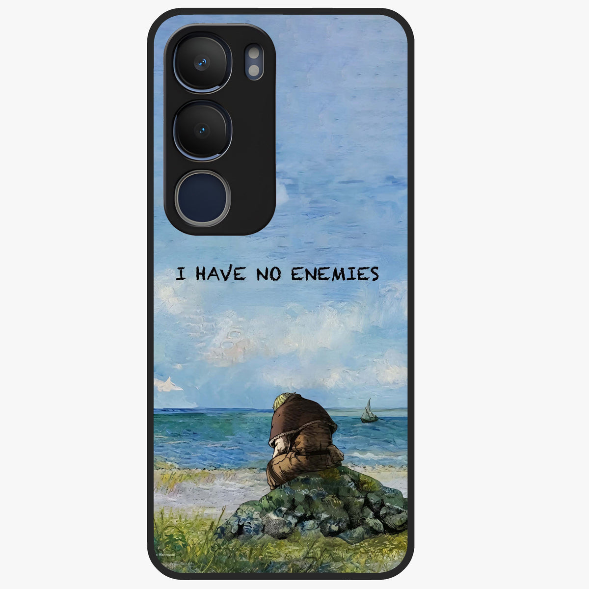 Peace Beyond War Glass Case showing flat back view with symbolic peace themed artwork and glossy glass finish.