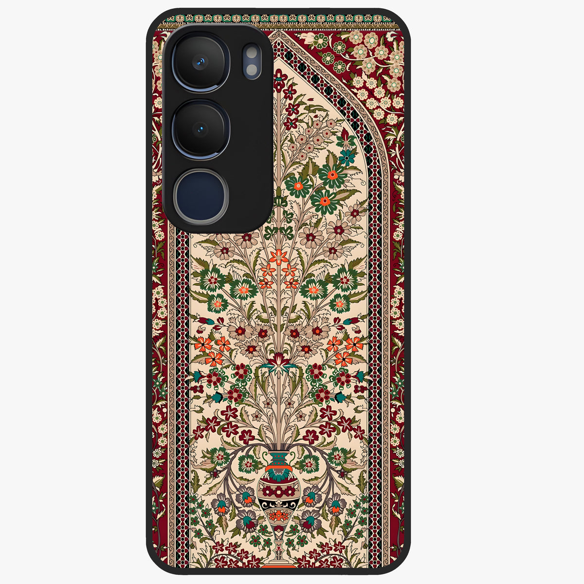 Persian Inspired Glass Case showing flat back view with ornate Persian style pattern artwork and glossy glass finish.