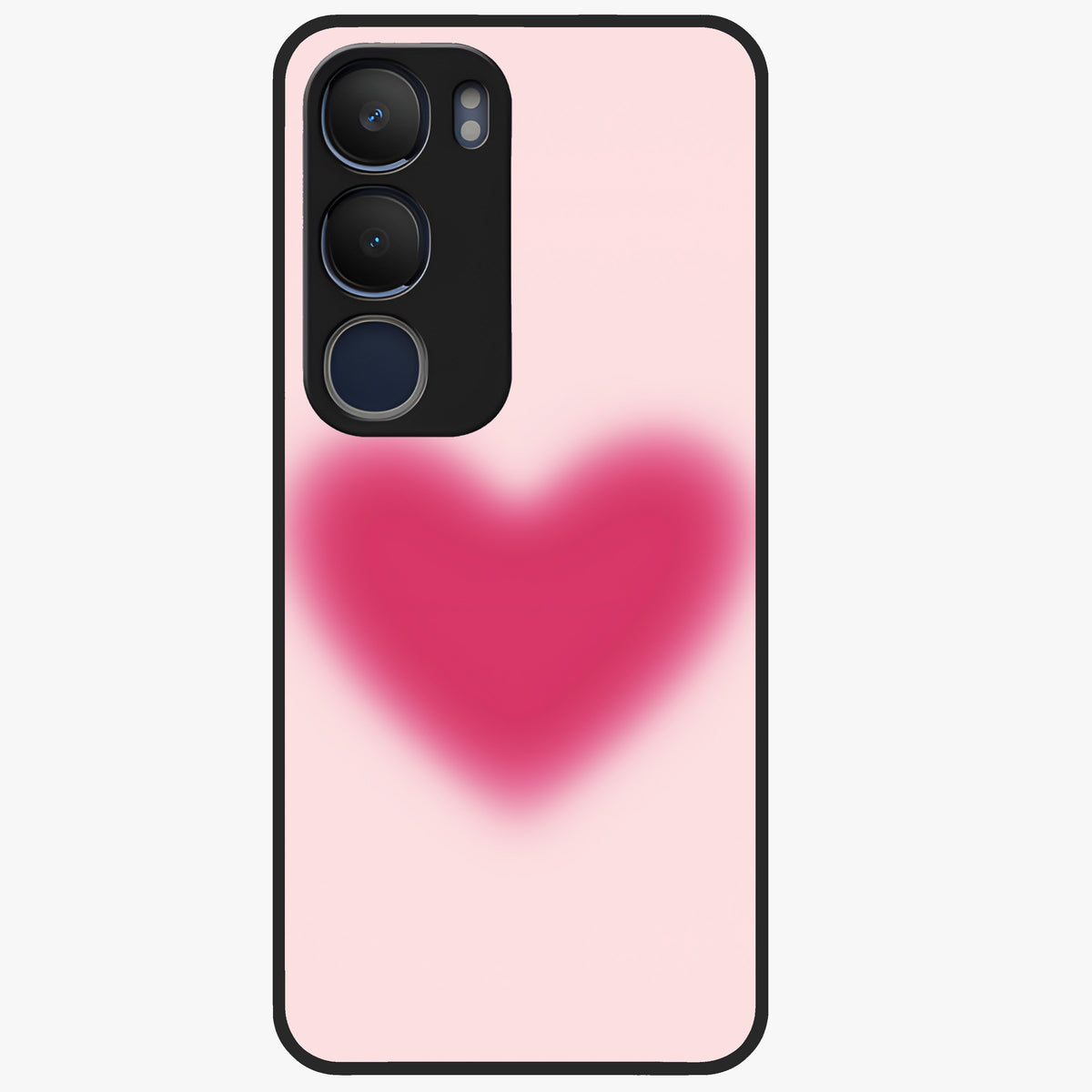 Pink Aura Heart Glass Case showing flat back view with glowing heart artwork and glossy glass finish.