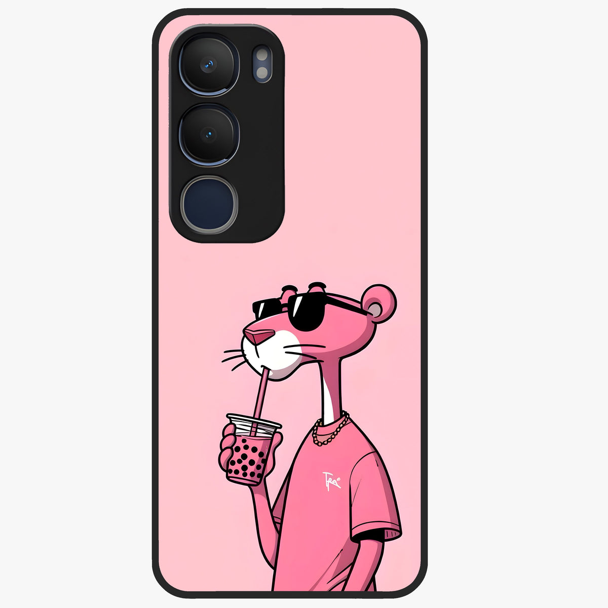 Pink Panther Glass Case showing flat back view with iconic pink panther artwork and glossy glass finish.