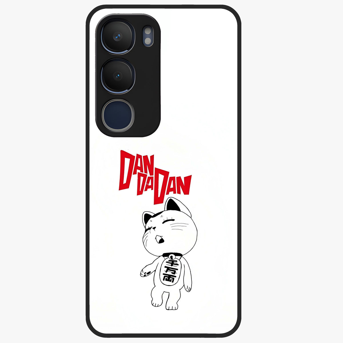 Playful Spirit Charm Glass Case showing flat back view with cheerful charm themed artwork and glossy glass finish.