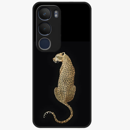 Regal Leopard Glass Case showing flat back view with bold leopard artwork and glossy glass finish.