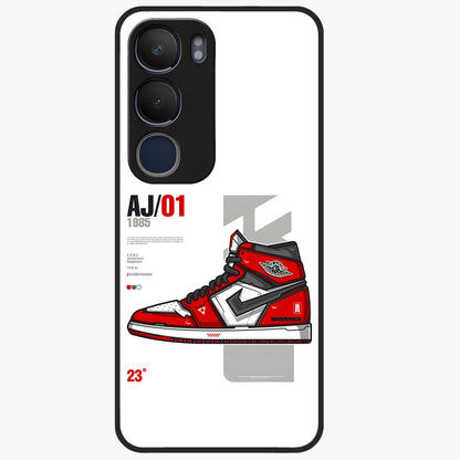 Retro Sneaker Blueprint Glass Case showing flat back view with sneaker blueprint style artwork and glossy glass finish.