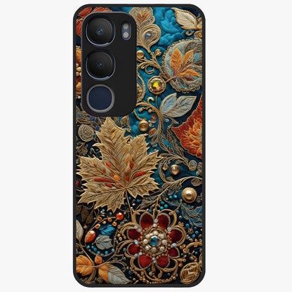 Royal Jewel Garden Glass Case showing flat back view with decorative floral garden artwork and glossy glass finish.