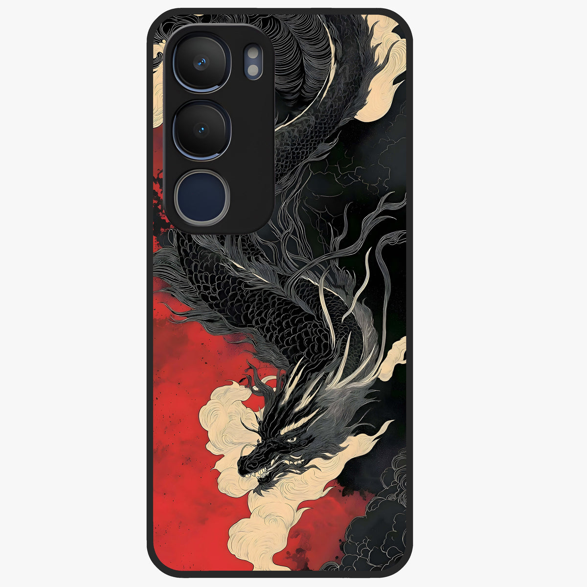 Shadow Dragon Fury Glass Case showing flat back view with fierce dragon artwork and glossy glass finish.