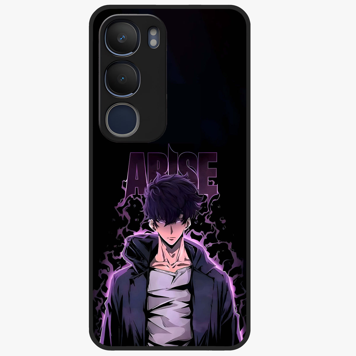 Shadow Monarch Awakening Glass Case showing flat back view with powerful dark monarch themed artwork and glossy glass finish.