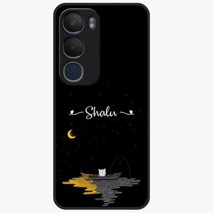 Silent Night Row Glass Case showing flat back view with calm night themed artwork and glossy glass finish.