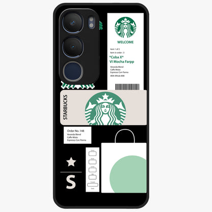 Starbucks Mocha Glass Case showing flat back view with coffee inspired artwork and glossy glass finish.