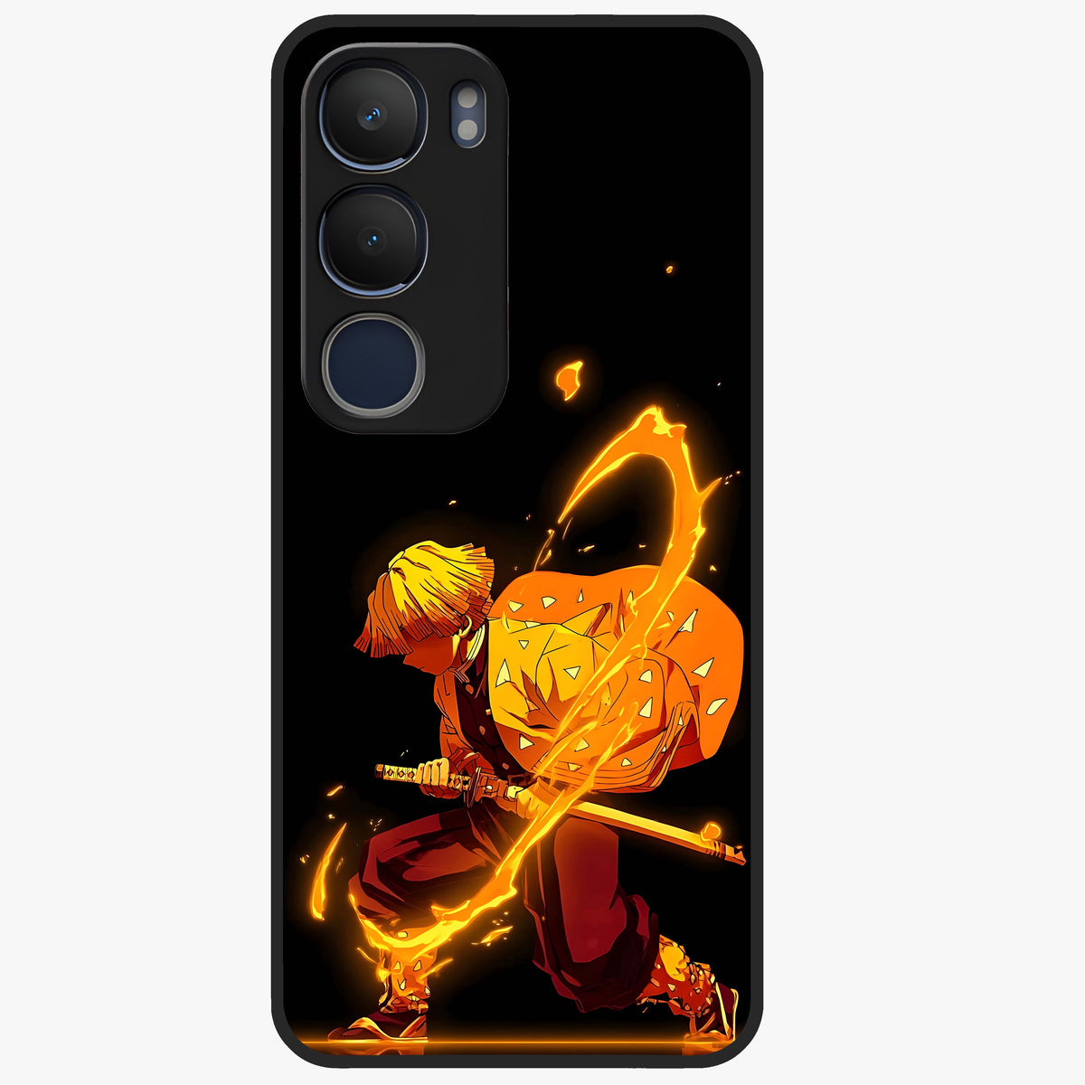 Thunder Flame Execution Glass Case showing flat back view with powerful flame and lightning artwork and glossy glass finish.