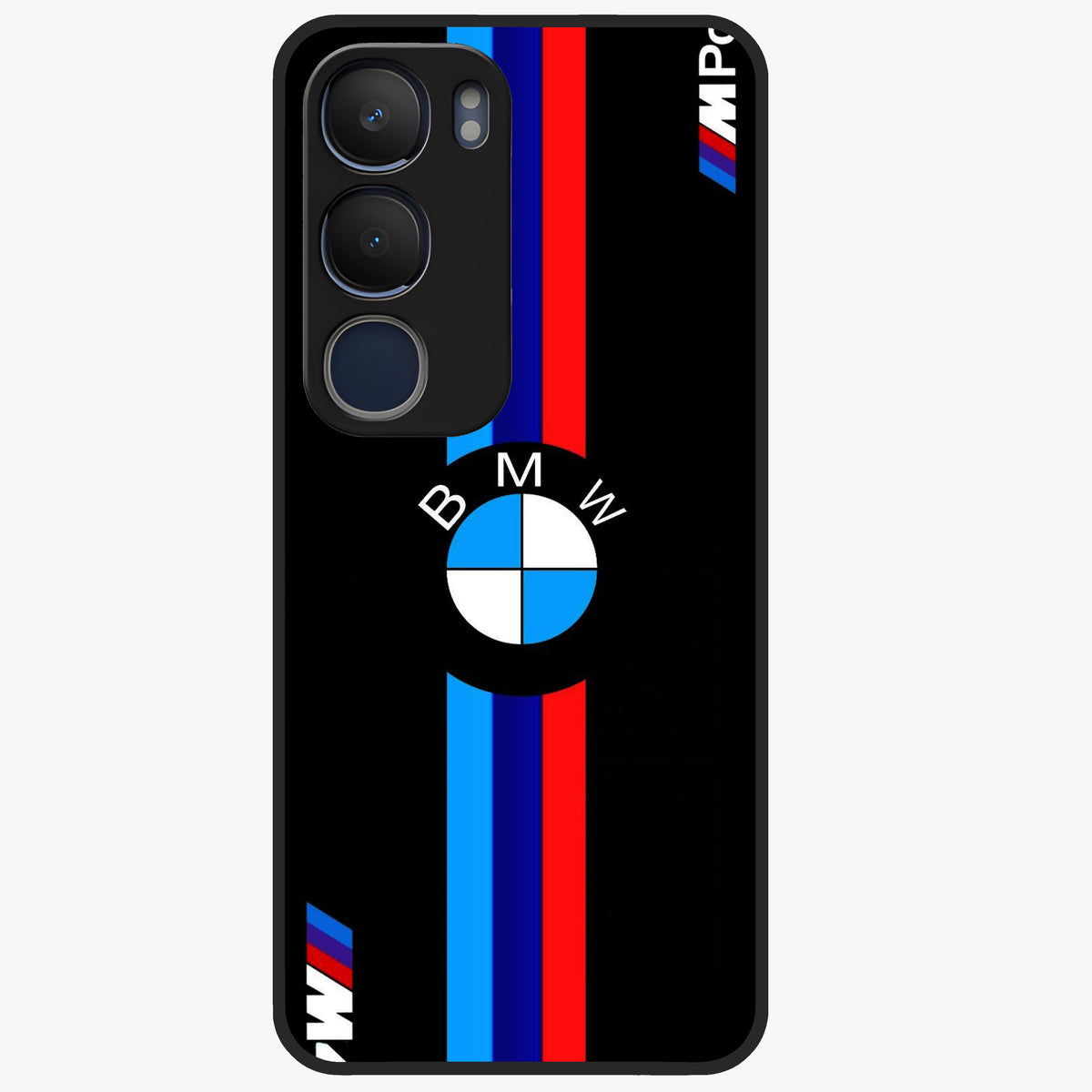 Turbo BMW Beast Glass Case showing flat back view with high performance sports car artwork and glossy glass finish.