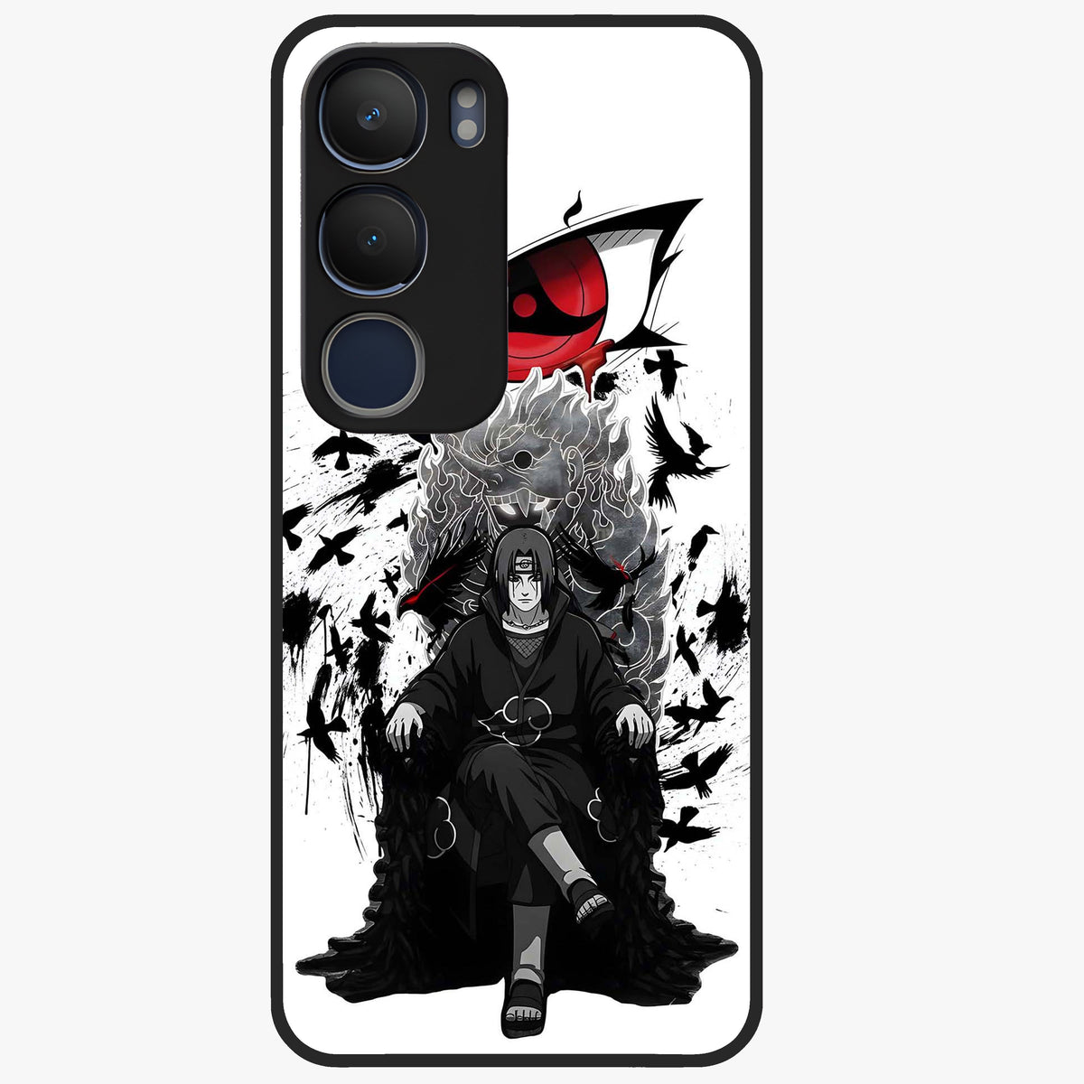 Uchiha Shadow Throne Glass Case showing flat back view with cosmic underwater themed artwork and glossy glass finish.