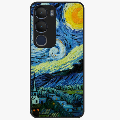Van Gogh Art Glass Case showing flat back view with classic painterly artwork inspired by Van Gogh style and glossy glass finish.