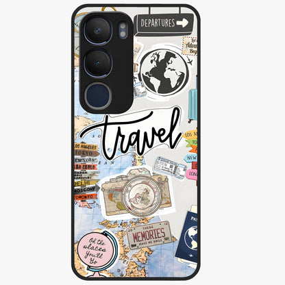 Wanderlust Journal Glass Case showing flat back view with travel inspired artwork and glossy glass finish.