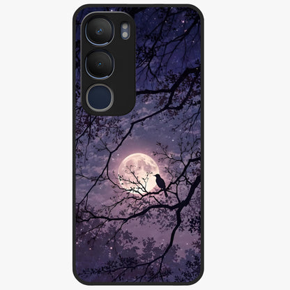 Whispering Moon Silence Glass Case showing flat back view with serene moon themed artwork and glossy glass finish.