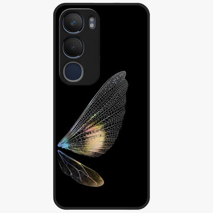 Whispers Of Wings Glass Case showing flat back view with graceful wing inspired artwork and glossy glass finish.