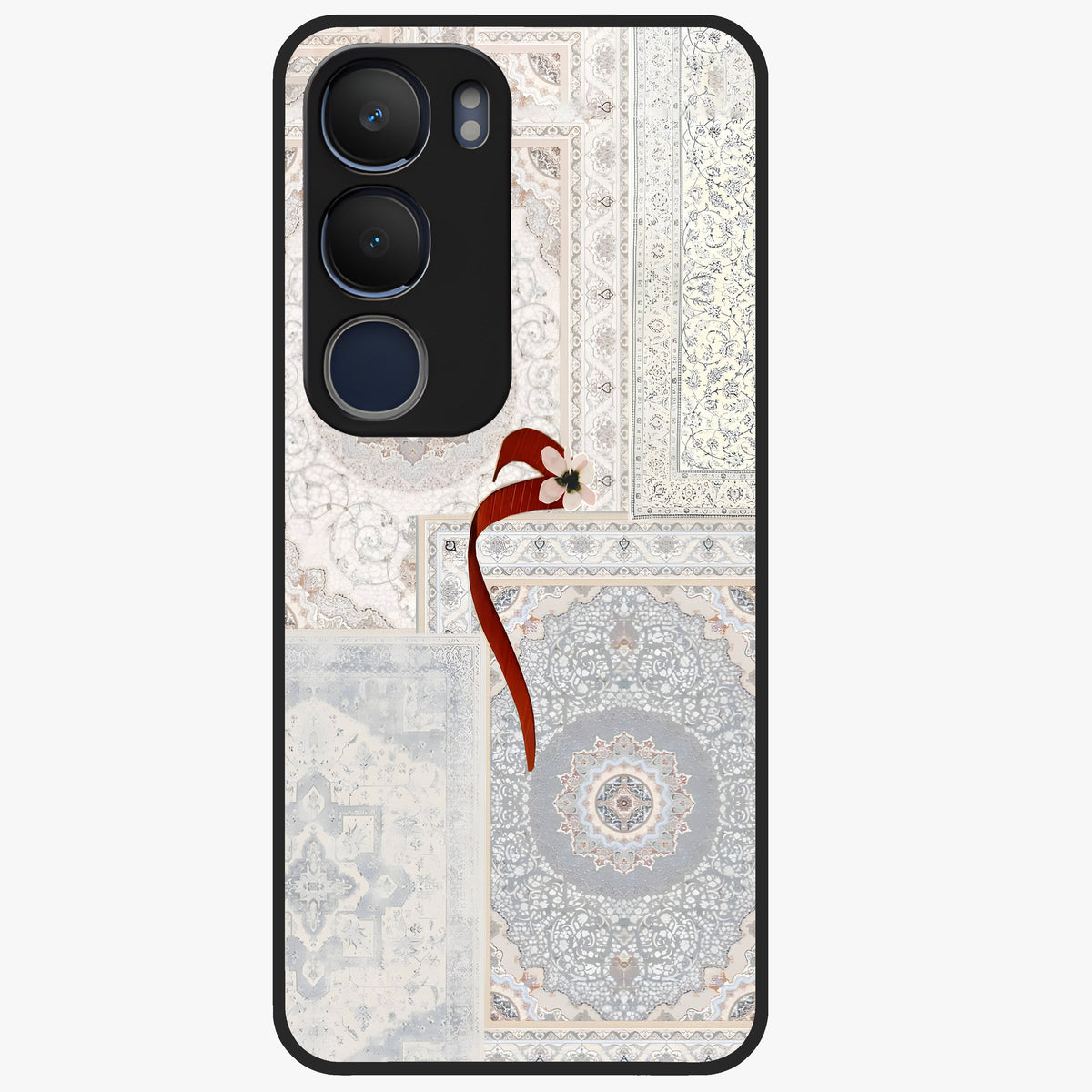 White Aesthetic Bow Glass Case showing flat back view with minimal bow artwork and glossy glass finish.