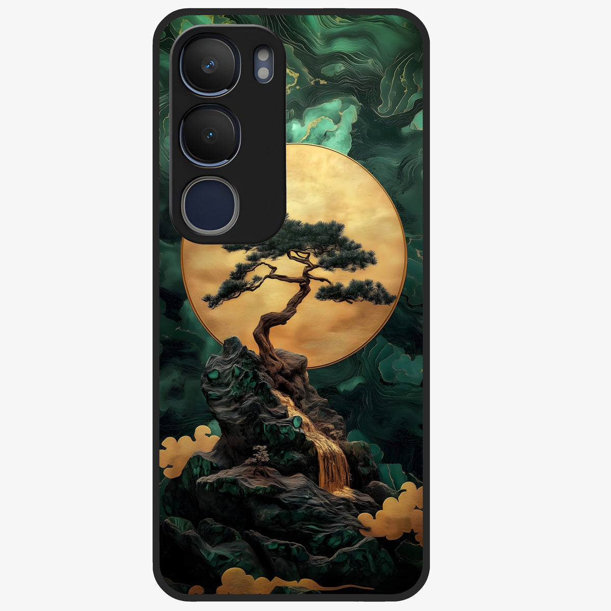 Zen Moon Rise Glass Case showing flat back view with calm moonrise artwork and glossy glass finish.