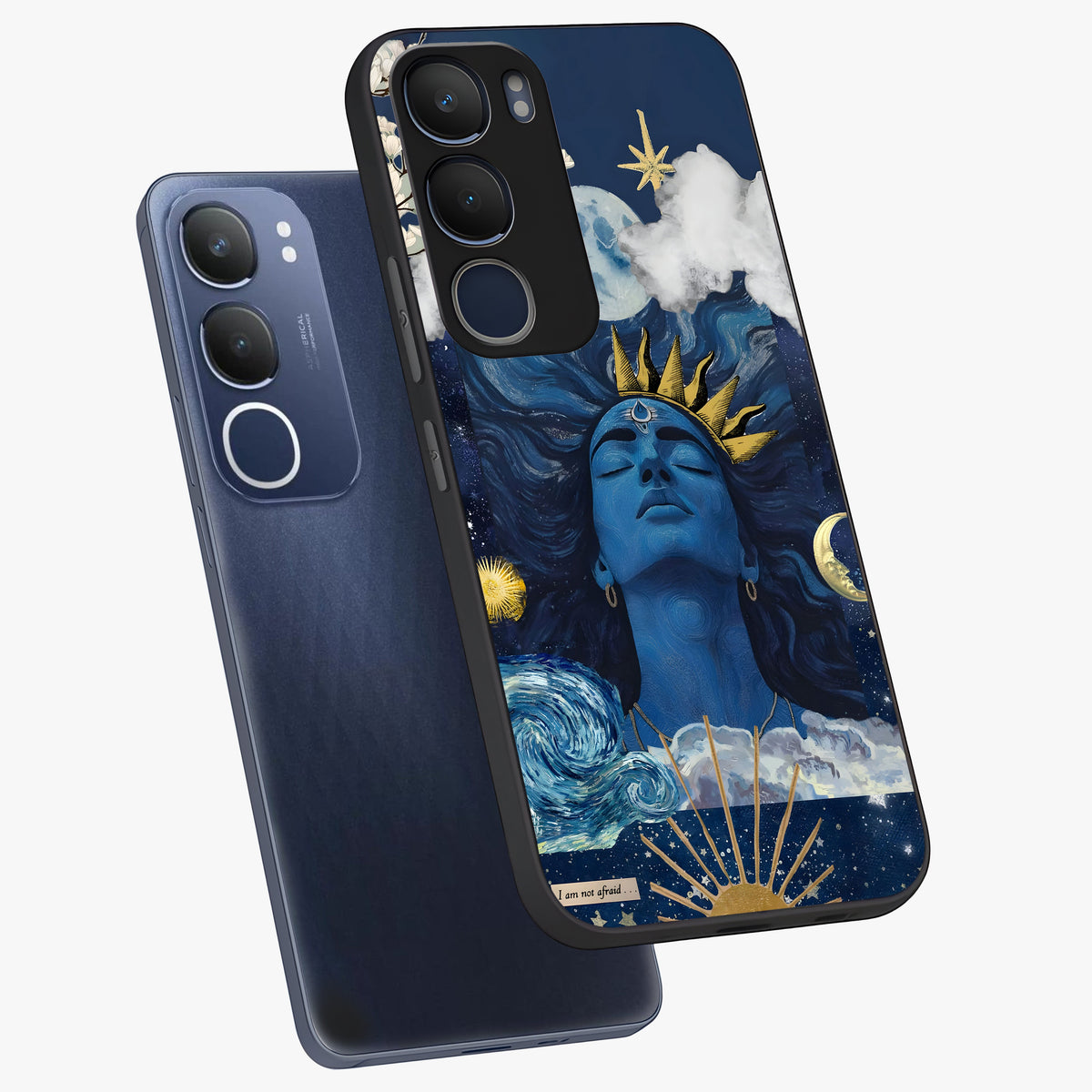 Aesthetic Lord Shiva Glass Case displayed in angled mockup highlighting spiritual Shiva illustration and sacred aesthetic design.