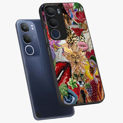 Beaded Fashion Jungle Glass Case displayed in angled mockup highlighting colorful fashion bead design and artistic pattern.
