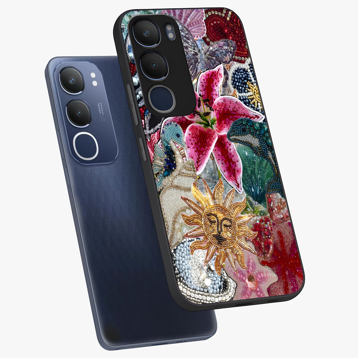 Beaded Garden Fantasy Glass Case displayed in angled mockup highlighting fantasy inspired floral bead pattern.