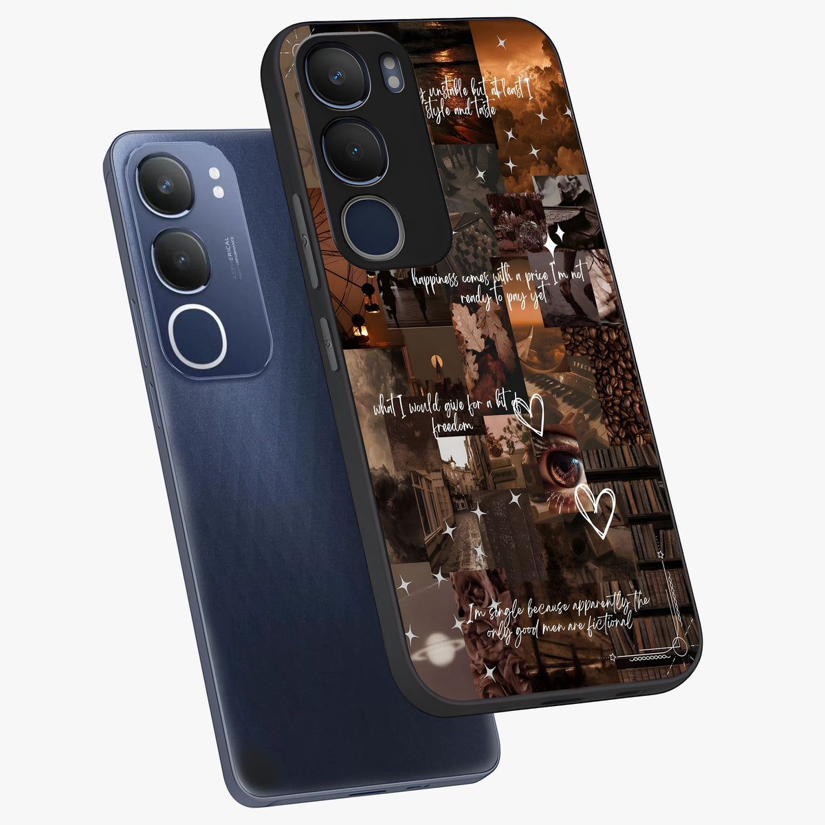 Bittersweet Aesthetic Chaos Glass Case displayed in angled mockup highlighting expressive abstract artwork and edgy aesthetic theme.